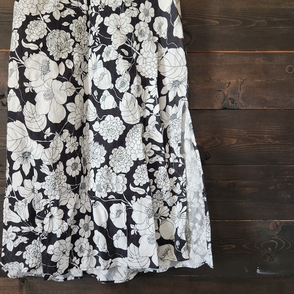 J Crew 100% Linen Slip Skirt Midi Maxi Size XS Floral Black Side Slits Summer - Picture 3 of 10